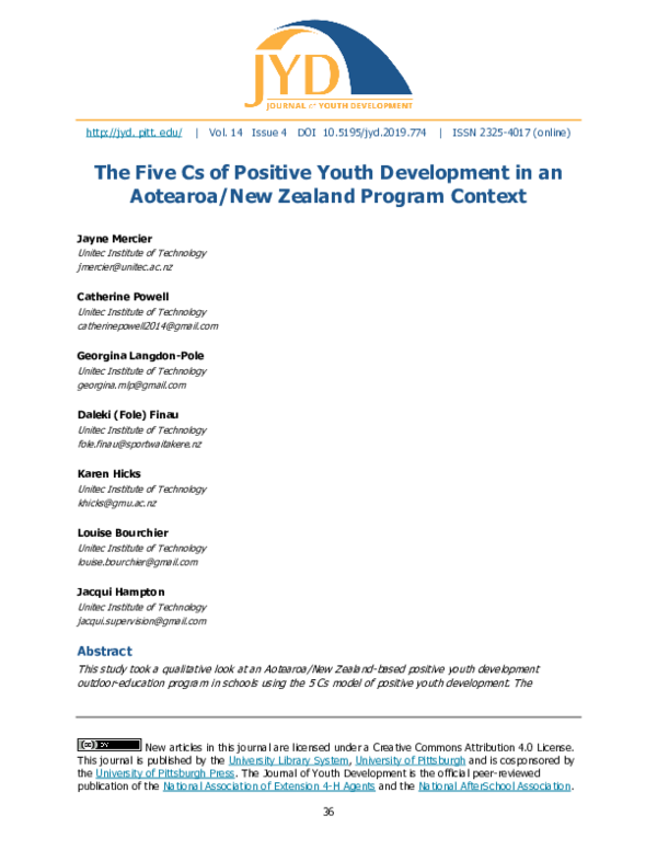 (PDF) The Five Cs of Positive Youth Development in an Aotearoa/New ...