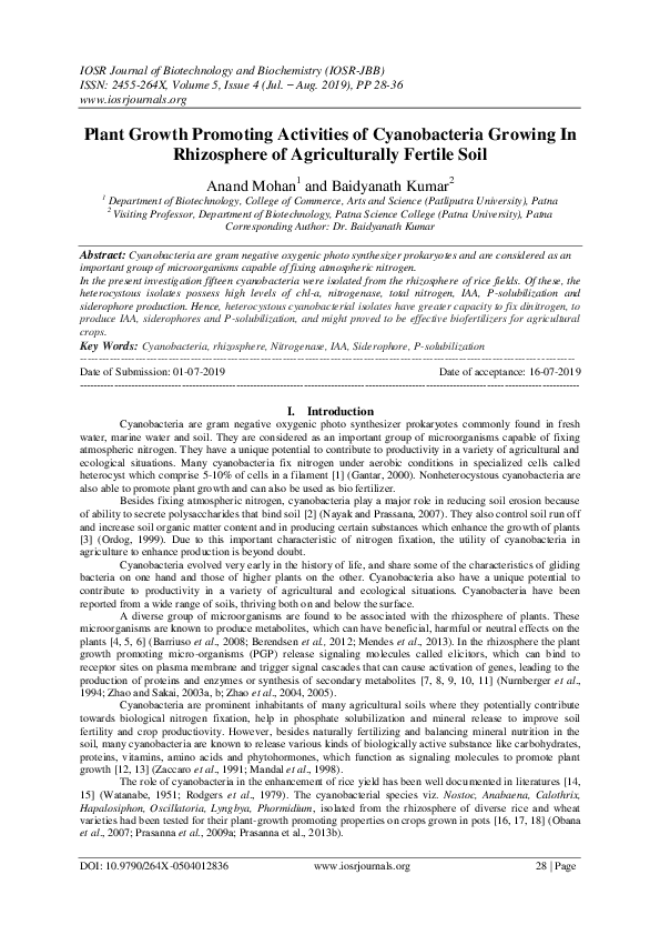(PDF) Plant Growth Promoting Activities of Cyanobacteria Growing In ...