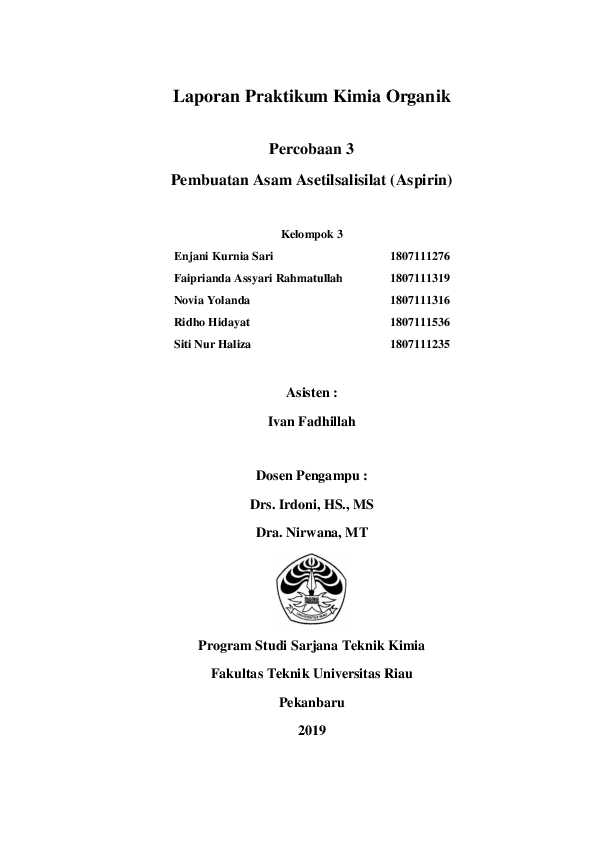(PDF) Reaksi Asetilasi Pembuatan Asam Asetilsalisilat (Aspirin) Faiprianda Assyari
