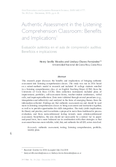 (PDF) Authentic Assessment in the Listening Comprehension Classroom ...