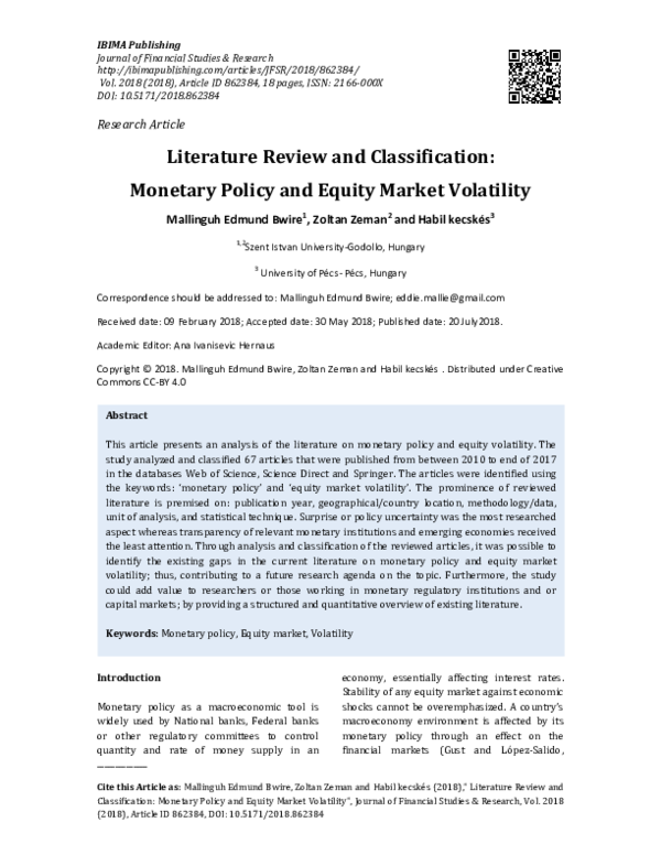 (PDF) Classification: Monetary Policy and Equity Market Volatility
