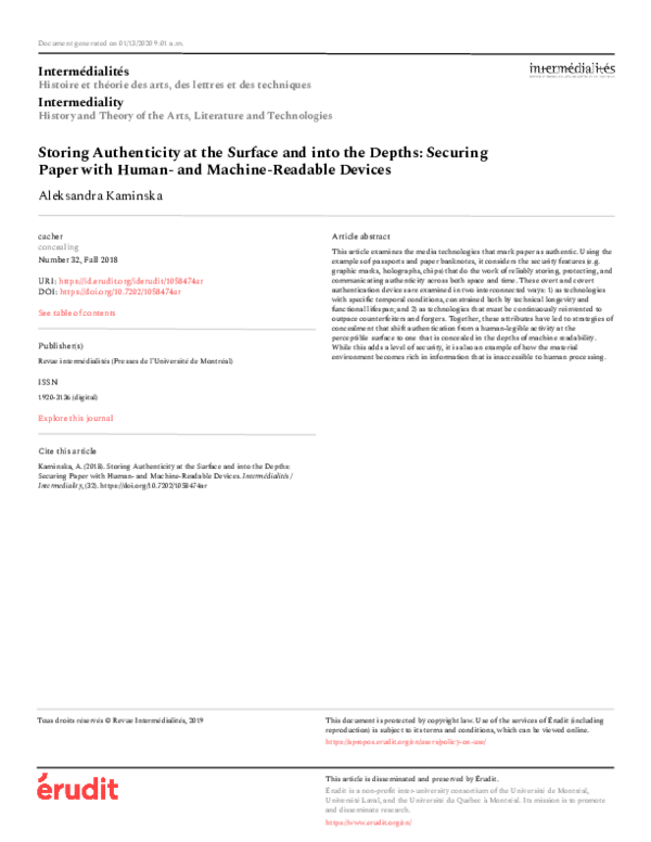 (PDF) Storing Authenticity at the Surface and into the Depths Securing