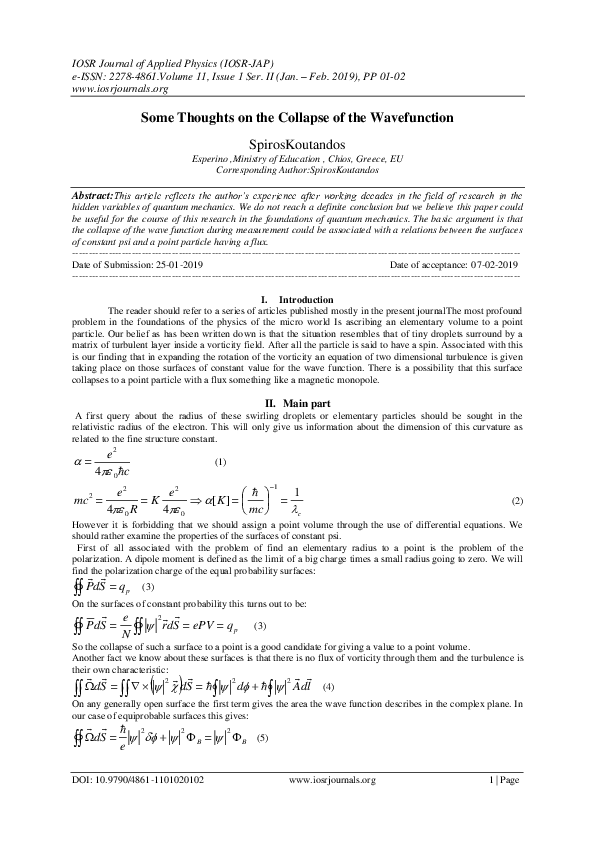 (PDF) Some Thoughts on the Collapse of the Wavefunction