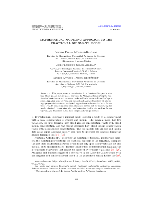 (PDF) Mathematical modeling approach to the fractional Bergman's model