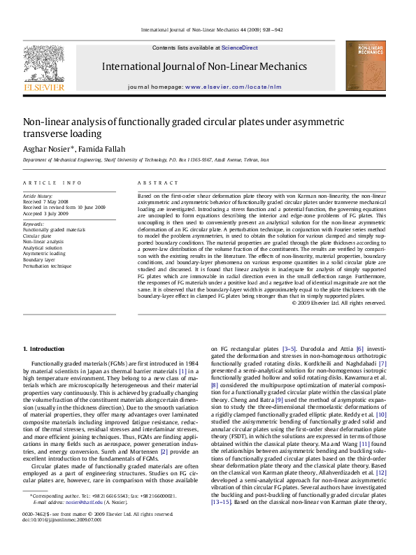 (PDF) Non-linear analysis of functionally graded circular plates under ...