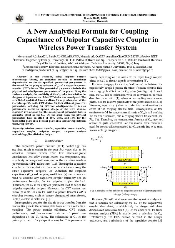 (PDF) A New Analytical Formula for Coupling Capacitance of Unipolar