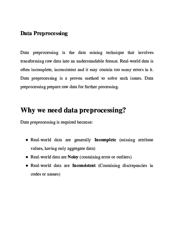 (PDF) Data Preprocessing Why we need data preprocessing