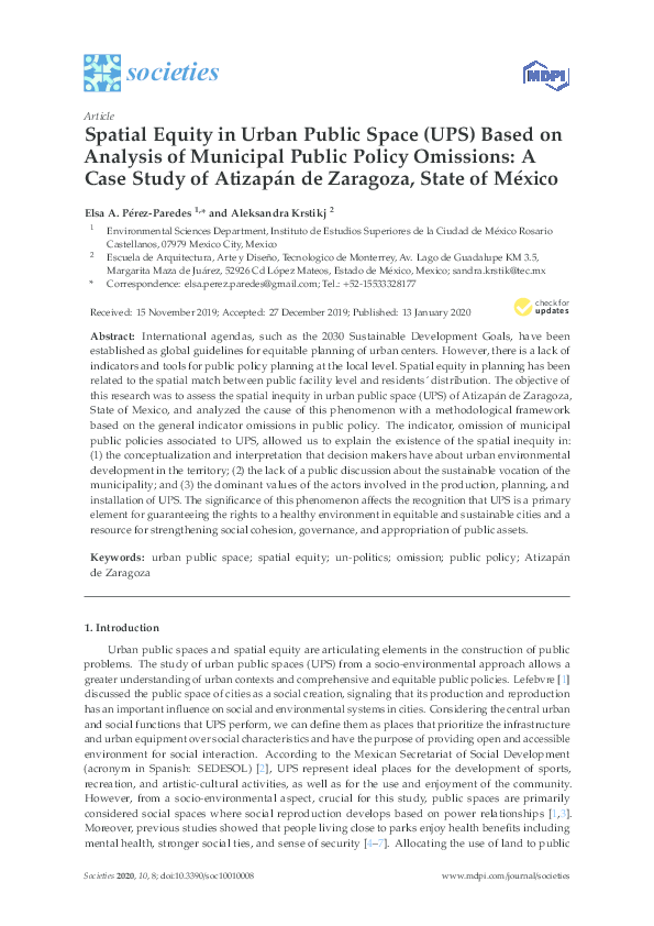 (PDF) Spatial Equity in Urban Public Space (UPS) Based on Analysis of ...