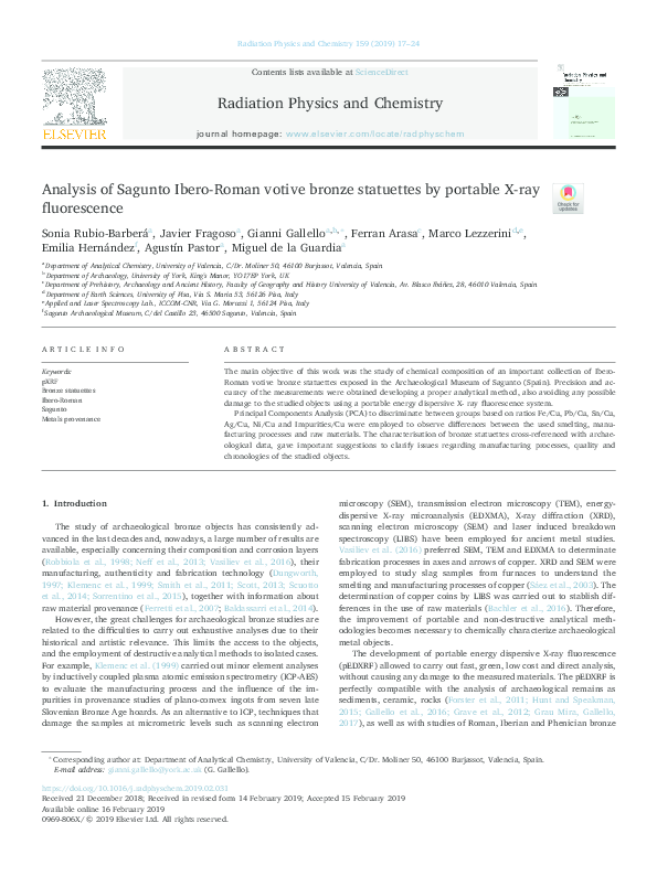 (PDF) Analysis of Sagunto IberoRoman votive bronze statuettes by