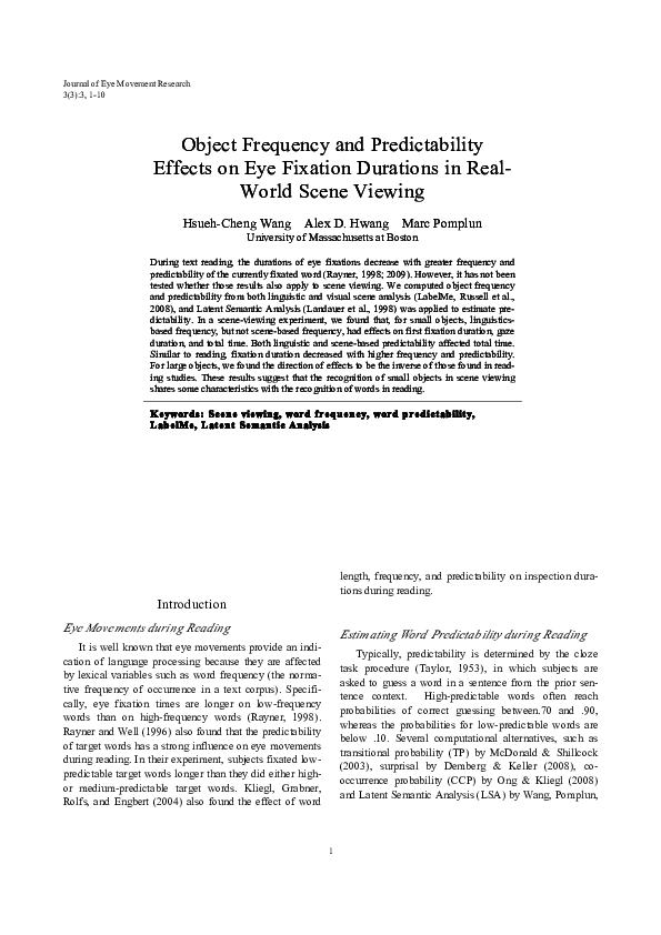 (PDF) Object Frequency and Predictability Effects on Eye Fixation ...
