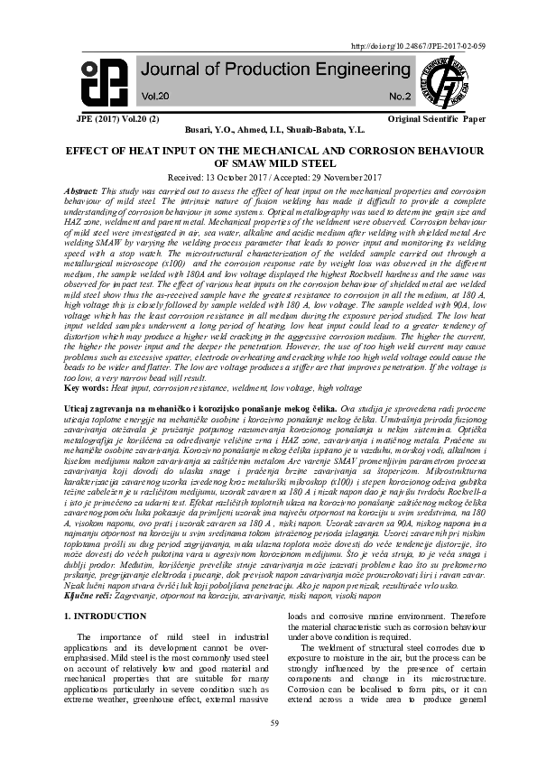 (PDF) EFFECT OF HEAT INPUT ON THE MECHANICAL AND CORROSION BEHAVIOUR OF ...