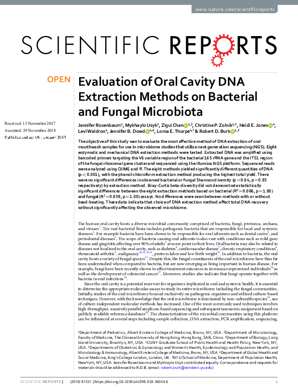(PDF) evaluation of oral Cavity DNA extraction Methods on Bacterial and ...