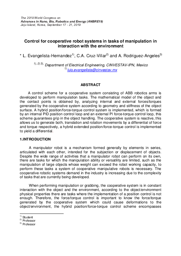 (PDF) Control for cooperative robot systems in tasks of manipulation in ...