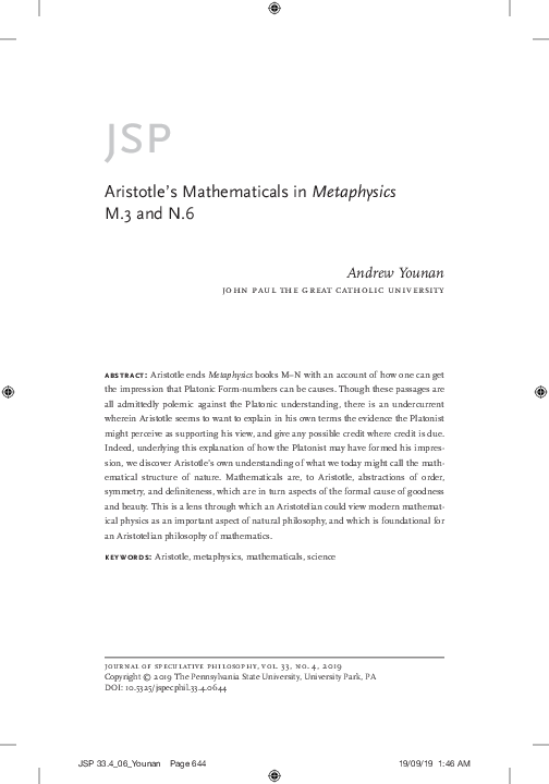 (PDF) Aristotle’s Mathematicals in Metaphysics M.3 and N.6