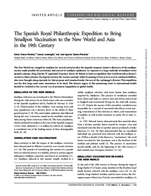 (PDF) The Spanish Royal Philanthropic Expedition to Bring Smallpox ...