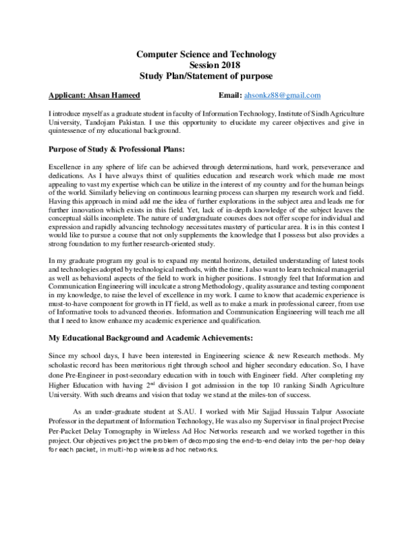 (PDF) Computer Science and Technology Session 2018 Study Plan/Statement ...