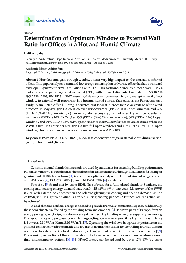 (PDF) Determination of Optimum Window to External Wall Ratio for