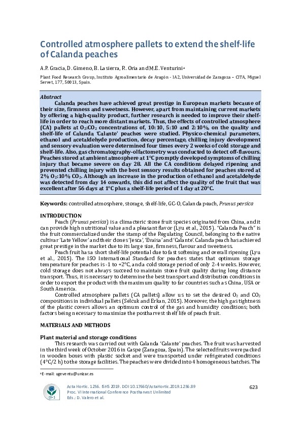 (PDF) Controlled atmosphere pallets to extend the shelflife of Calanda peaches Ana Gracia