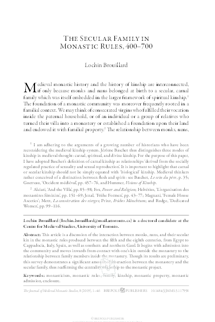 The Secular Family in Monastic Rules, 400-700