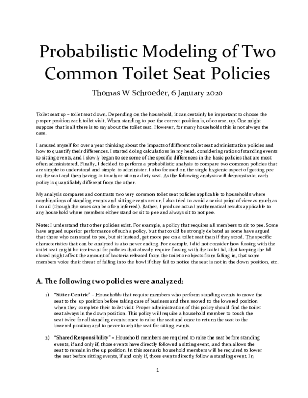 (PDF) Probabilistic Modeling of Two Common Toilet Seat Policies