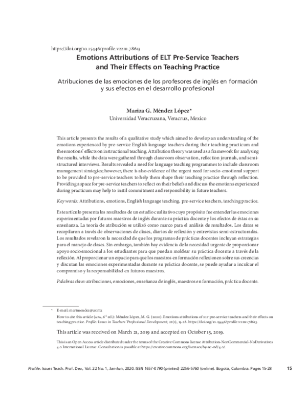 (PDF) Emotions Attributions of ELT Pre-Service Teachers and Their ...