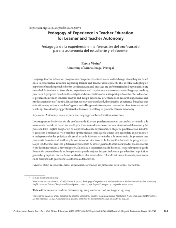 (PDF) Pedagogy of Experience in Teacher Education for Learner and ...