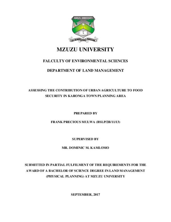 (PDF) The contribution of Urban Agriculture to food security in Karonga ...