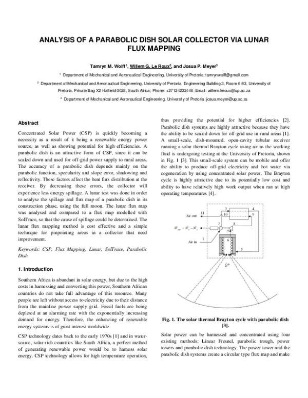 (PDF) Analysis of a parabolic dish solar collector via lunar flux mapping