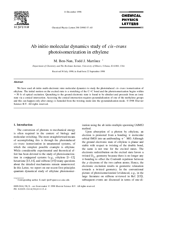 (PDF) Ab initio molecular dynamics study of cis–trans ...