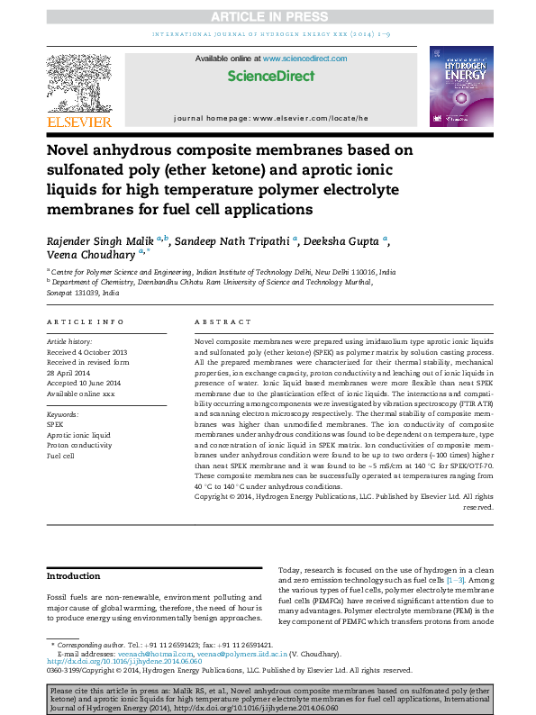 (PDF) Novel anhydrous composite membranes based on sulfonated poly ...