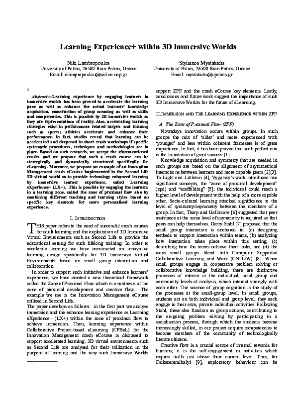 (DOC) Learning Experience+ within 3D Immersive Worlds