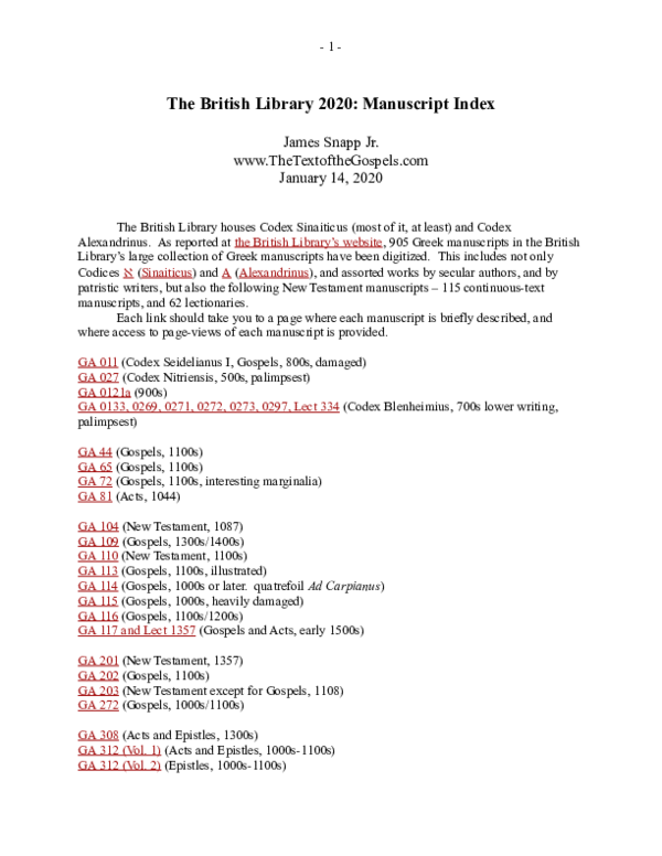 (DOC) British Library 2020 NT MSS Index James Snapp, Jr. Snapp