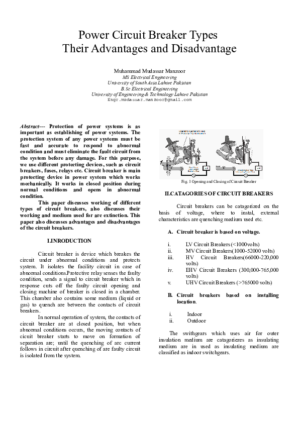(DOC) Power Circuit Breaker Types Their Advantages and Disadvantage