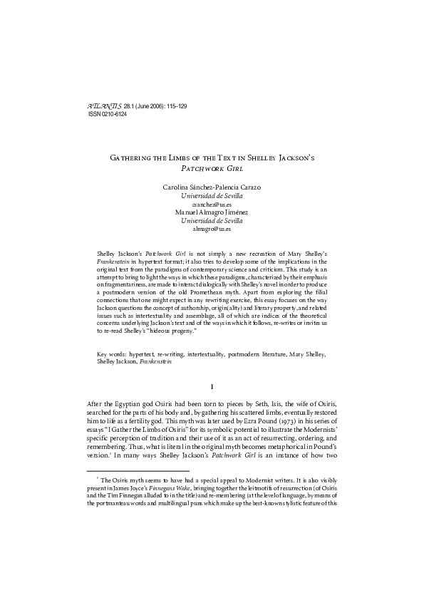 (PDF) Gathering the limbs of the text in Shelley Jackson's Patchwork