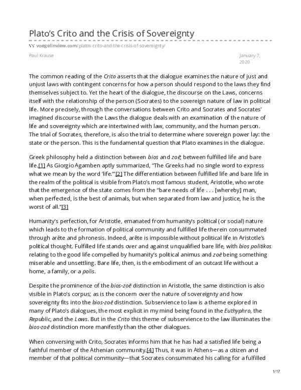 (PDF) Plato's Crito and the Crisis of Sovereignty
