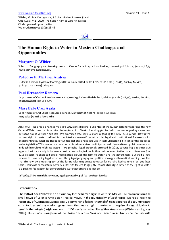 (PDF) The Human Right to Water in Mexico: Challenges and Opportunities
