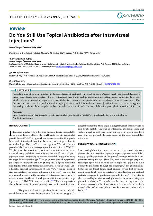 (PDF) Do You Still Use Topical Antibiotics after Intravitreal