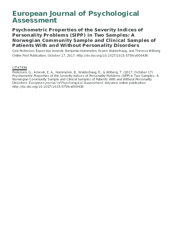 (PDF) Psychometric Properties of the Severity Indices of Personality ...
