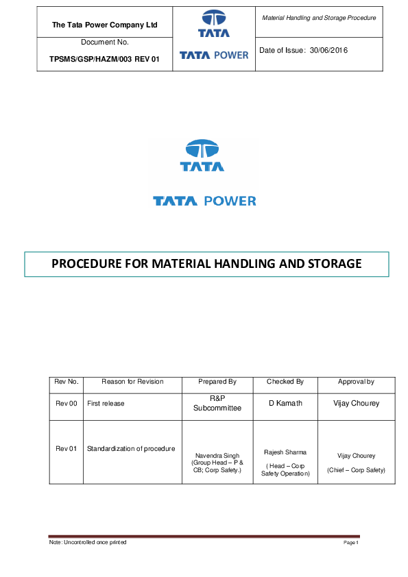 (PDF) Note Uncontrolled once printed The Tata Power Company Ltd