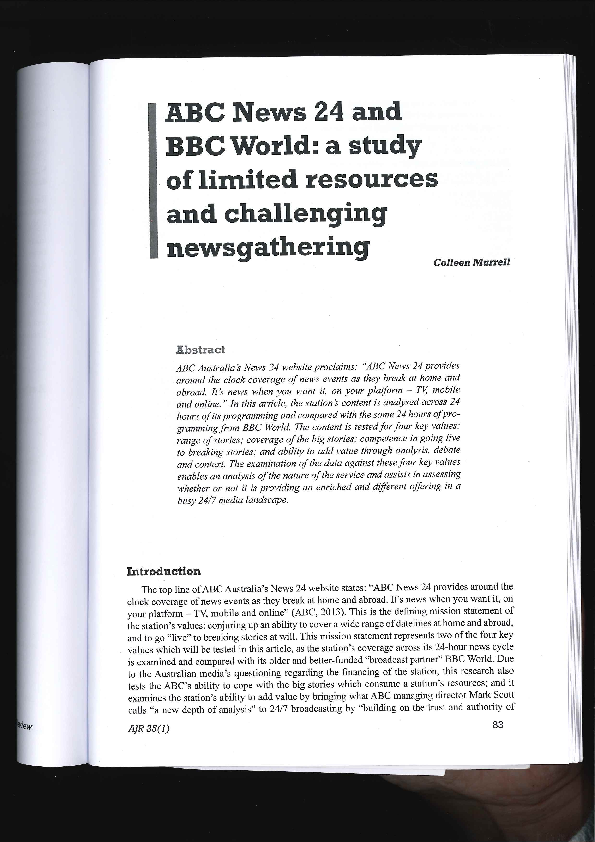 (PDF) ABC News 24 and BBC World: a study of limited resources and ...