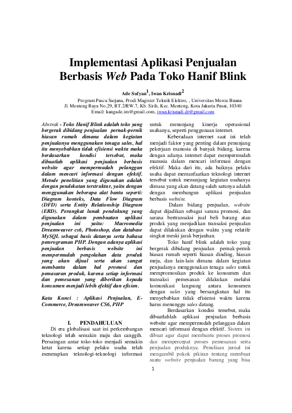 Pdf Implementasi Aplikasi Penjualan Berbasis Web Pada Toko Hanif Blink
