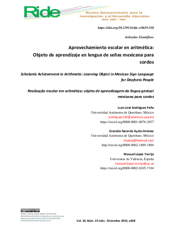 (PDF) Scholastic Achievement in Arithmetic Learning Object in Mexican