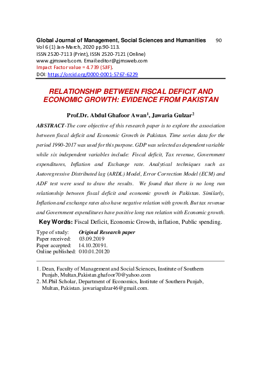 (PDF) RELATIONSHIP BETWEEN FISCAL DEFICIT AND ECONOMIC GROWTH: EVIDENCE ...
