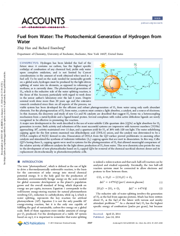 (PDF) Fuel from Water: The Photochemical Generation of Hydrogen from ...