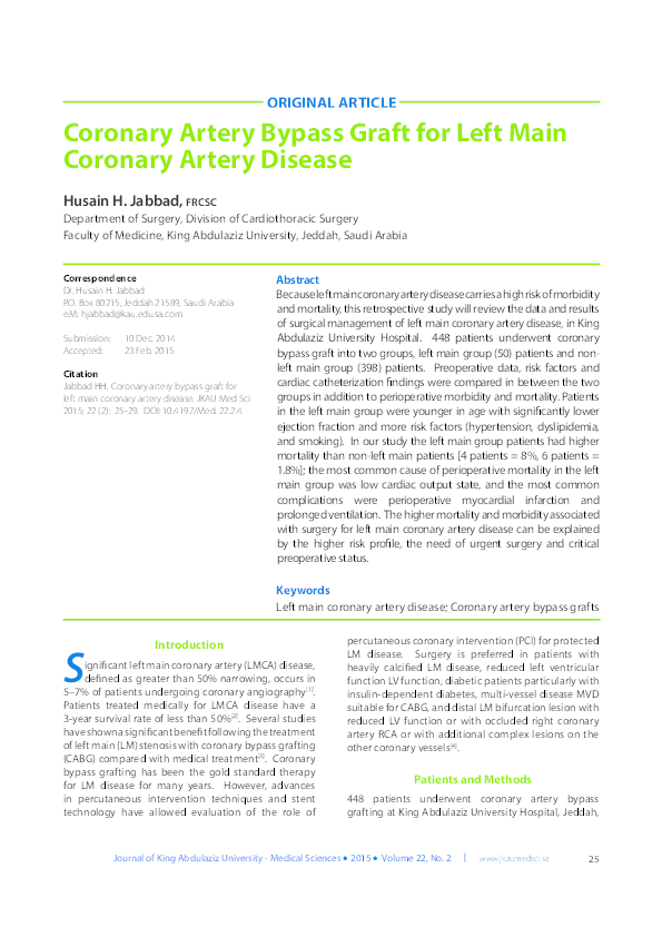 (PDF) Coronary Artery Bypass Graft for Left Main Coronary Artery ...