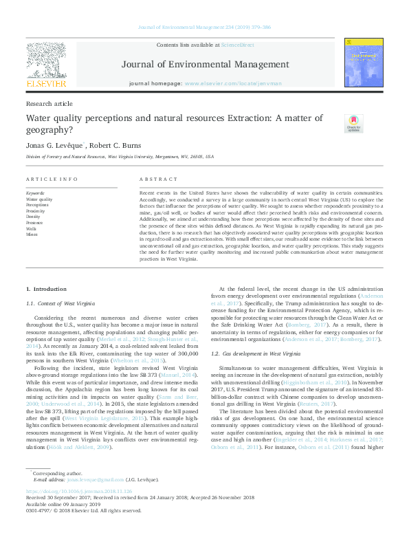 (PDF) Water Quality Perceptions and Natural Resources Extraction: A ...