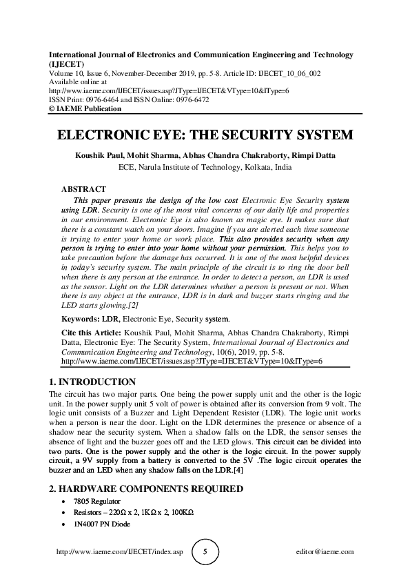 (PDF) Electronic Eye The Security System IAEME Publication