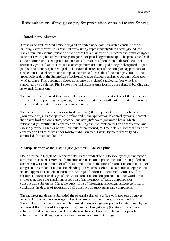 (PDF) Rationalisation of the geometry for production of an 80 meter Sphere