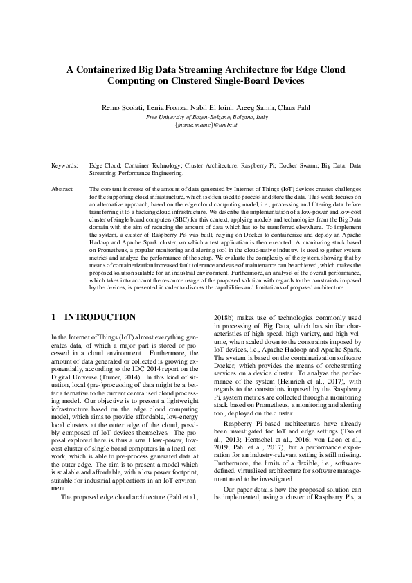(PDF) A Containerized Big Data Streaming Architecture for Edge Cloud ...