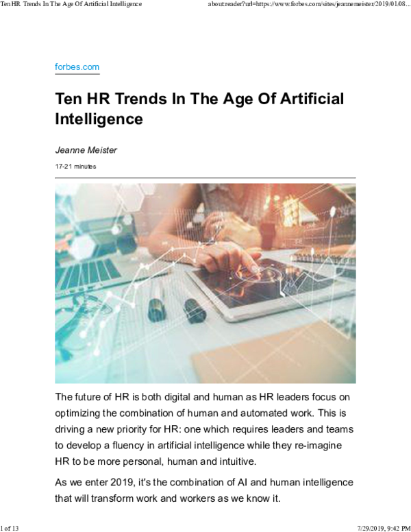 (PDF) Ten HR Trends In The Age Of Artificial Intelligence